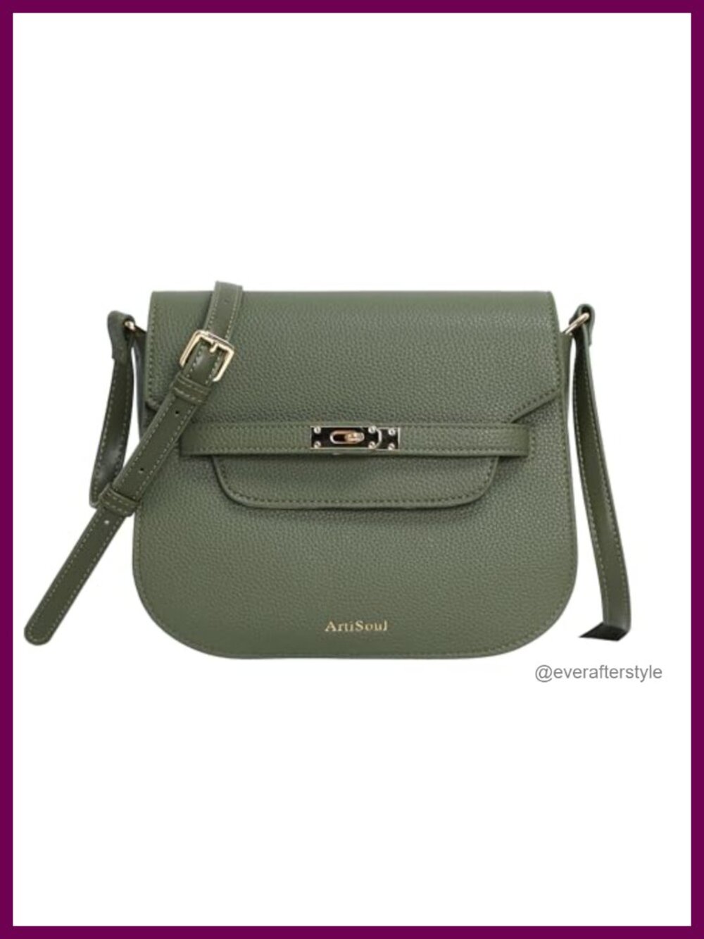 Pebbled Faux Leather Saddle Crossbody Bag Turn Lock